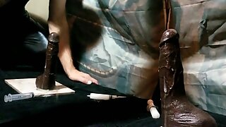 Bbc squirting dildo shoots load while deepthroating